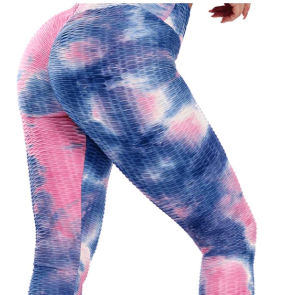Anti-Cellulite High Waisted Textured Tie Dye Leggings M